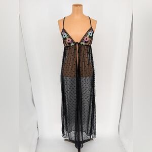 Savage x Fenty Free Spirit Floral Embroidered Night Slip Black Size Small Long